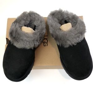 NWT UGG Cluggette Black Suede with Grey Shearling New in Box size 8